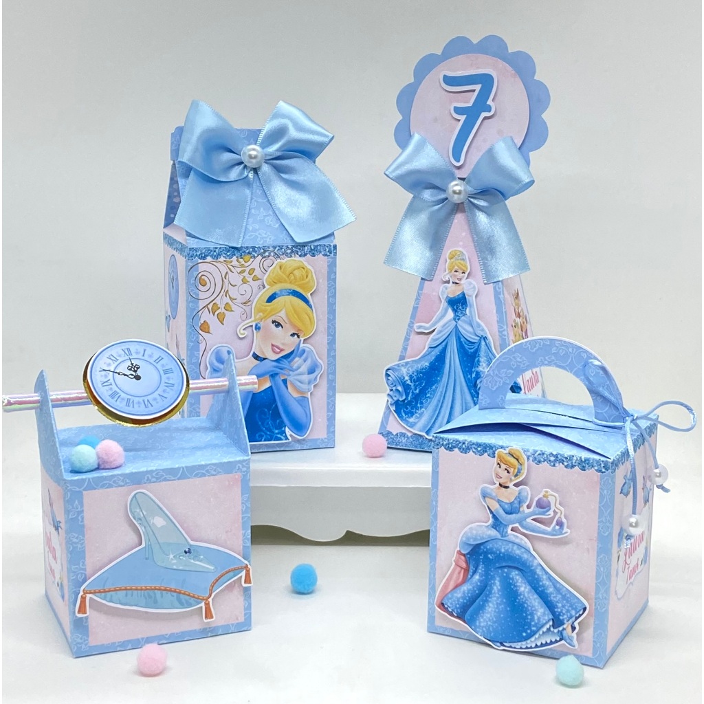 Kit Festa Cinderela Personalizado/Lembrancinhas/Caixinhas/Festa/Decoração/Aniversário/Milk/Pirâmide/Princesas