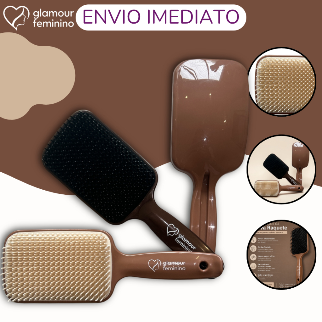 Escova Raquete PremiumFlex - Pra Cabelo - Para Desembaraçar Cabelos -Glamour Feminino