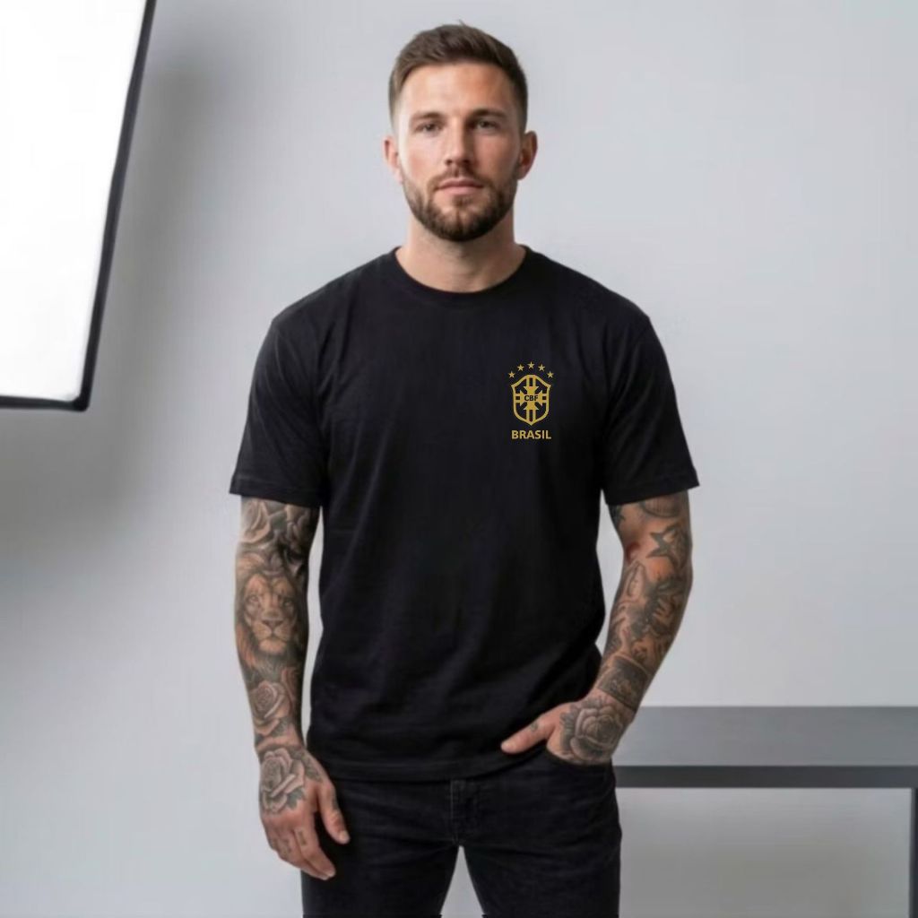 Camisa Seleção Brasileira Escudo Dourado Camiseta Algodão Premium Ótima Qualidade envio imediato