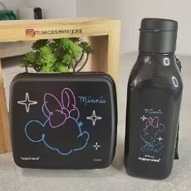 Tupperware KIT Minnie ou mickey  Eco Garrafa 500ml e Porta Sanduiche Preto