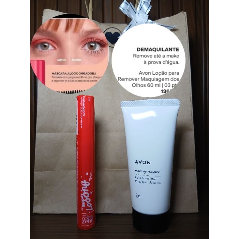 kit Combo 01 Loção Removedor Maquiagem Olhos Avon 60ml 01 Rímel Máscara Cílios Alongadora Avon Á Prova d'água Vegano.