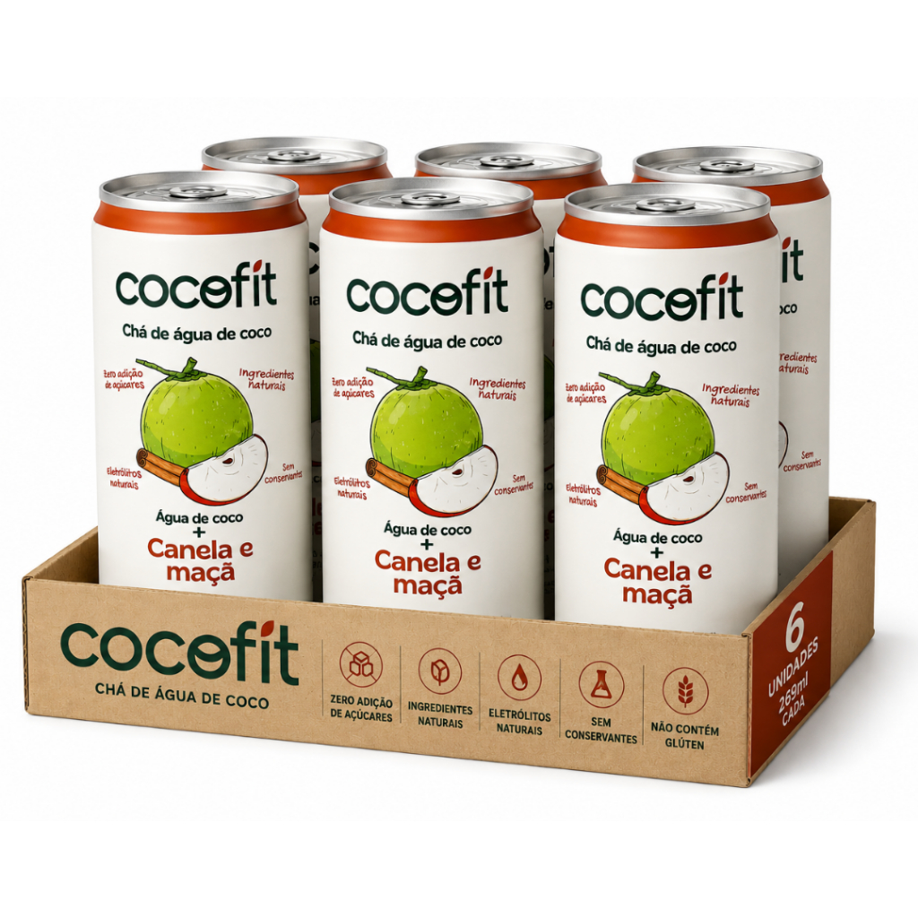 FARDO COM 6UN COCOFIT CHÁ DE ÁGUA DE COCO CANELA E MAÇA DE 269ML CADA