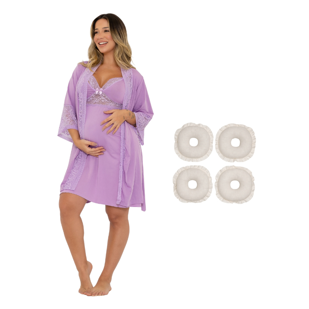 KIT CAMISOLA AMAMENTAÇÃO COM ROBE + 4 ROSQUINHAS