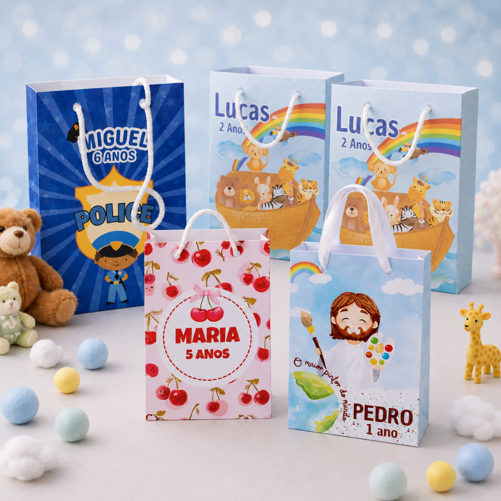 Sacolinha Personalizada Infantil | Safari Arca de Noé Fazendinha Circo | Lembrancinha Festa Infantil