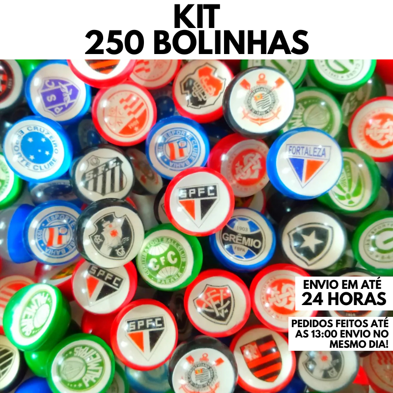 Kit 250 Bolinhas 27mm Pula Pula Times de Futebol Brasileiro Festa Brinquedo Infantil