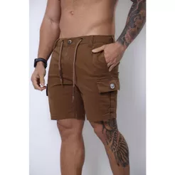 Bermuda Cargo Masculina Premium Elastano Casual Confortável Bolso Lateral
