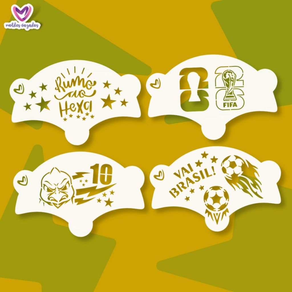 Stencil Futebol Brasil Copa do Mundo - Pintura Facial 4 Unidades