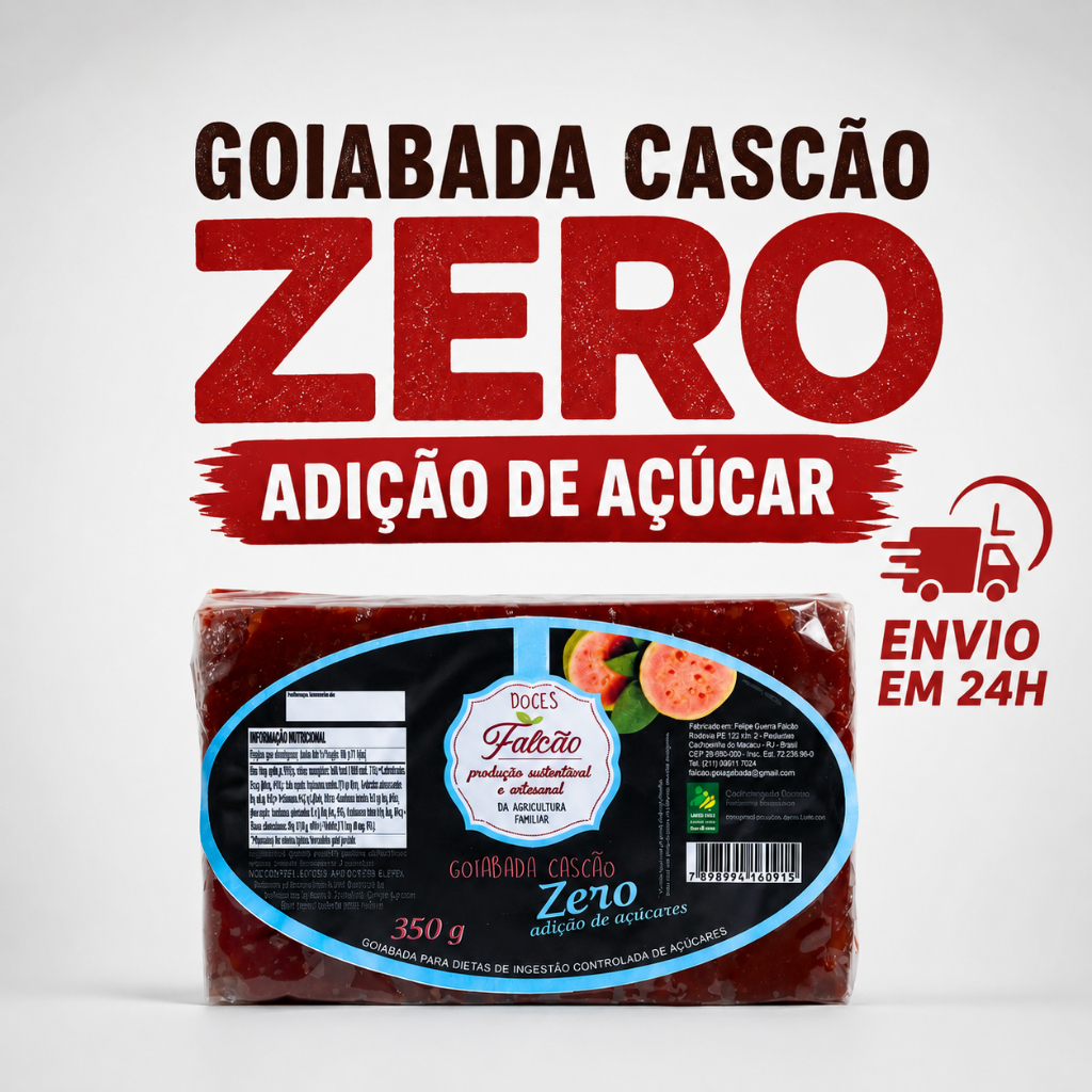 Goiabada Cascão de Corte 350g Zero Adição de Açúcar Pedaços da Casca Doce Tradicional Premium