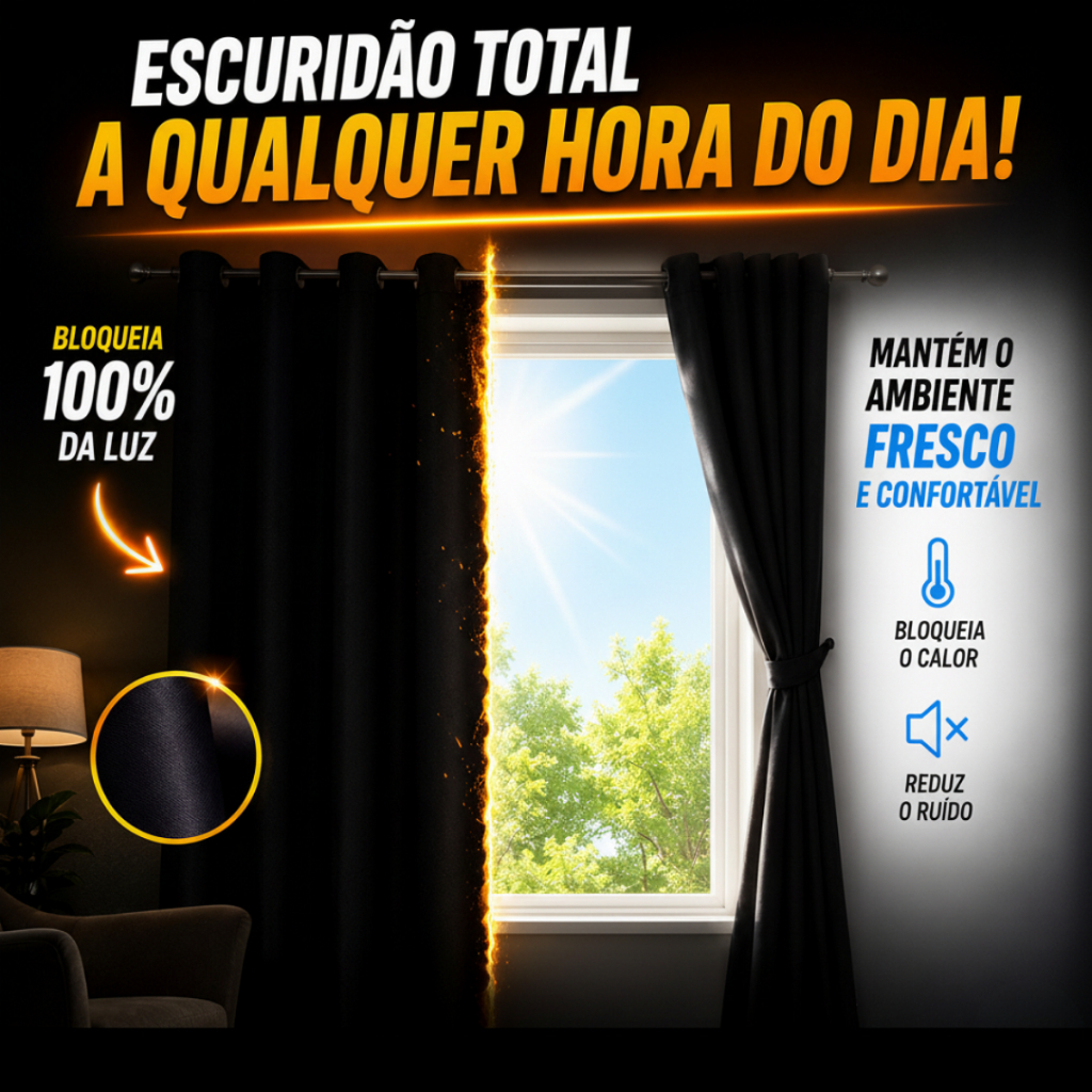 Cortina Blackout Pvc Vários Tamanhos Quarto Sala Cozinha Bloqueia 100% a Luz Varão Privacidade Dormi