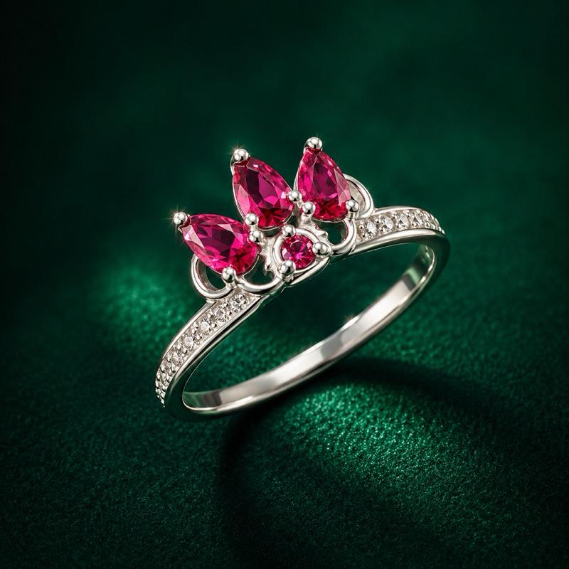 Anel Cravejado Pedras Rosa em Prata 925 Legítima Delicado e Sofisticado