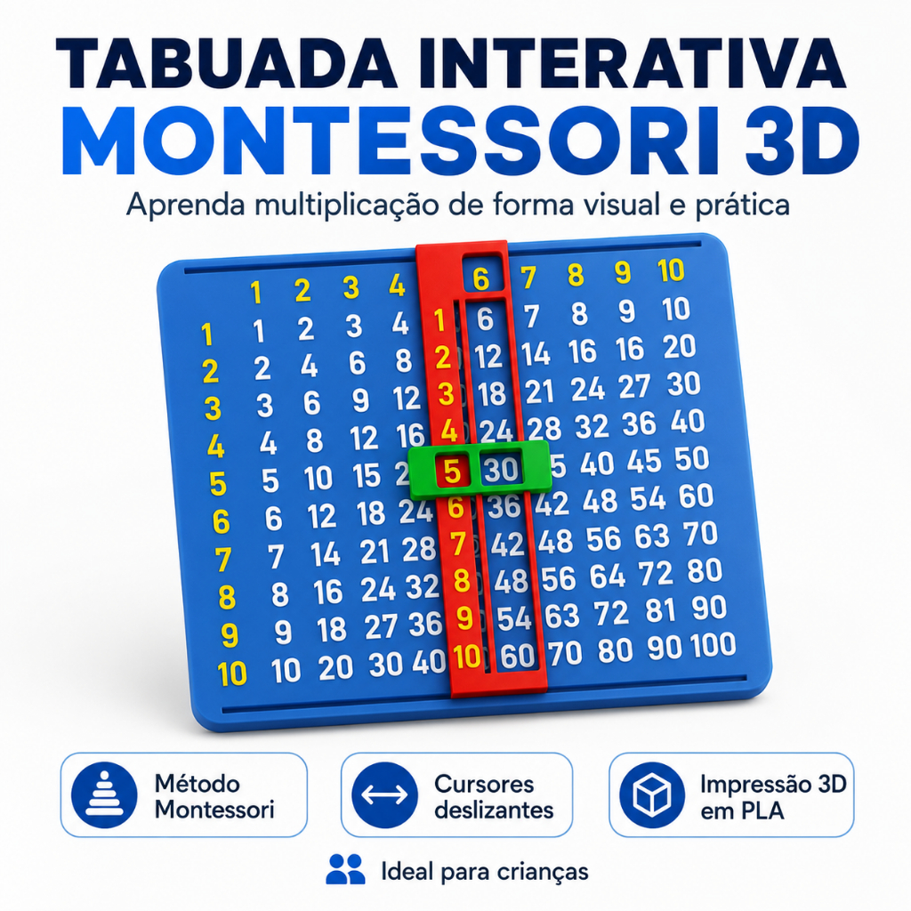 Tabuada Interativa Montessori 3D | Tabuada Educativa Matemática | Impressão 3D| Aprendizado Infantil