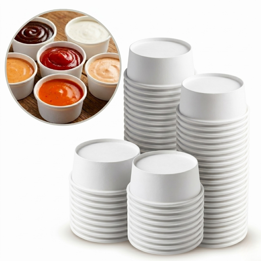 Kit 50, 100 ou 200 Potes p/ Molho 28ml – Descartável, Resistente p/ Restaurante e Food Truck