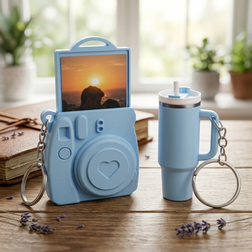 chaveiro câmera retrô Instax + Copo Térmico Mini 3D Porta Foto Presente Fofo Premium