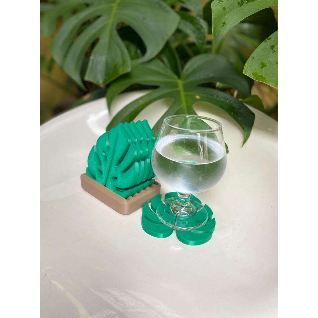 Kit Porta Copos Formato De Folha Com Suporte Organizador Mesa Posta Decorativo Costela De Adão Impressão 3D Premium