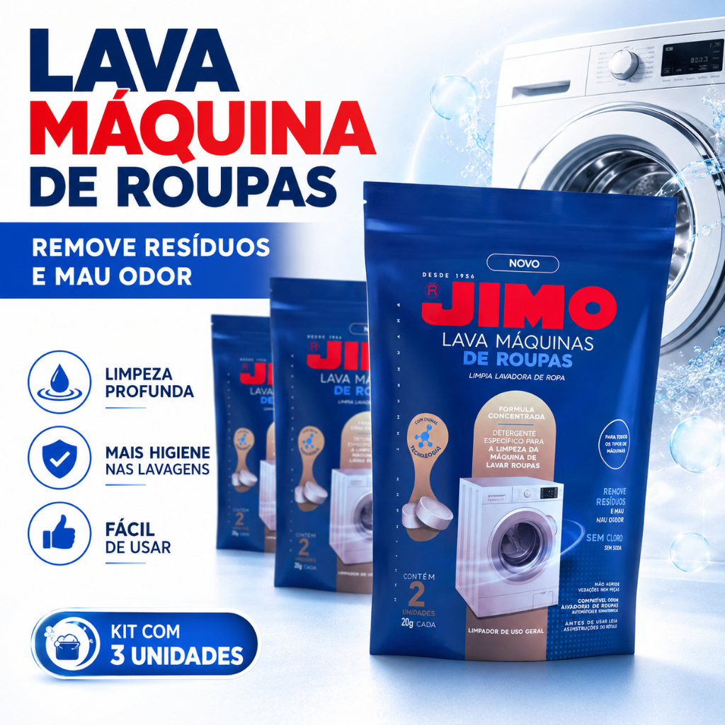 Kit 3 Jimo Lava Máquina Roupas Pastilhas Limpeza Tambor Remove Odor Sem Cloro