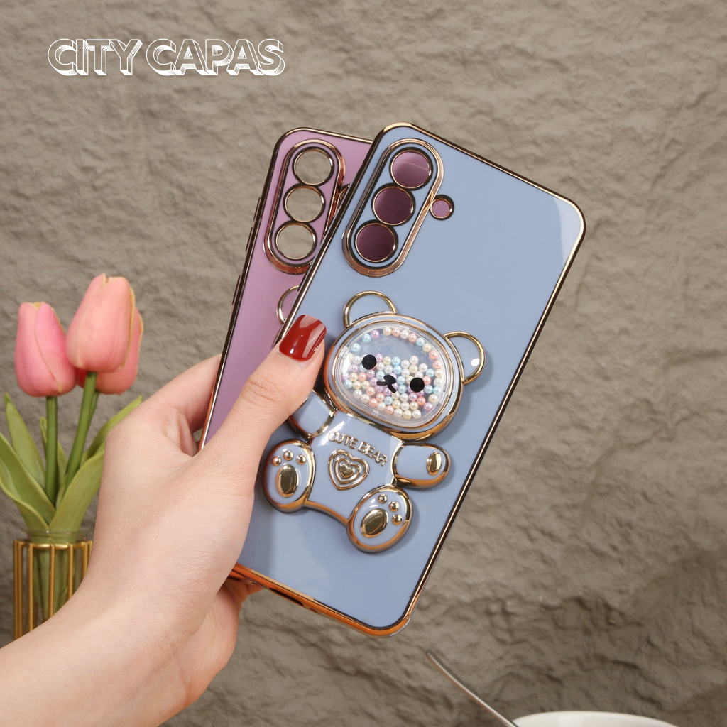 City Capas - Capinha Galaxy A73 A53 A33 A23 A13 A03 A72 A52 A32 A22 A12 A02 M02 com Suporte Urso