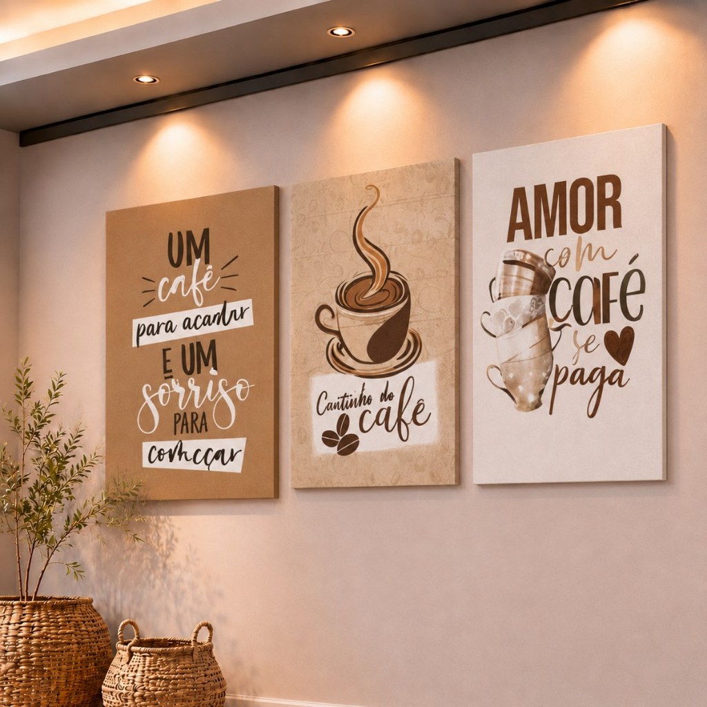 Kit 3 Quadros Cantinho do Café Moderno – Decoração Minimalista para Cozinha, Varanda e Área Gourmet