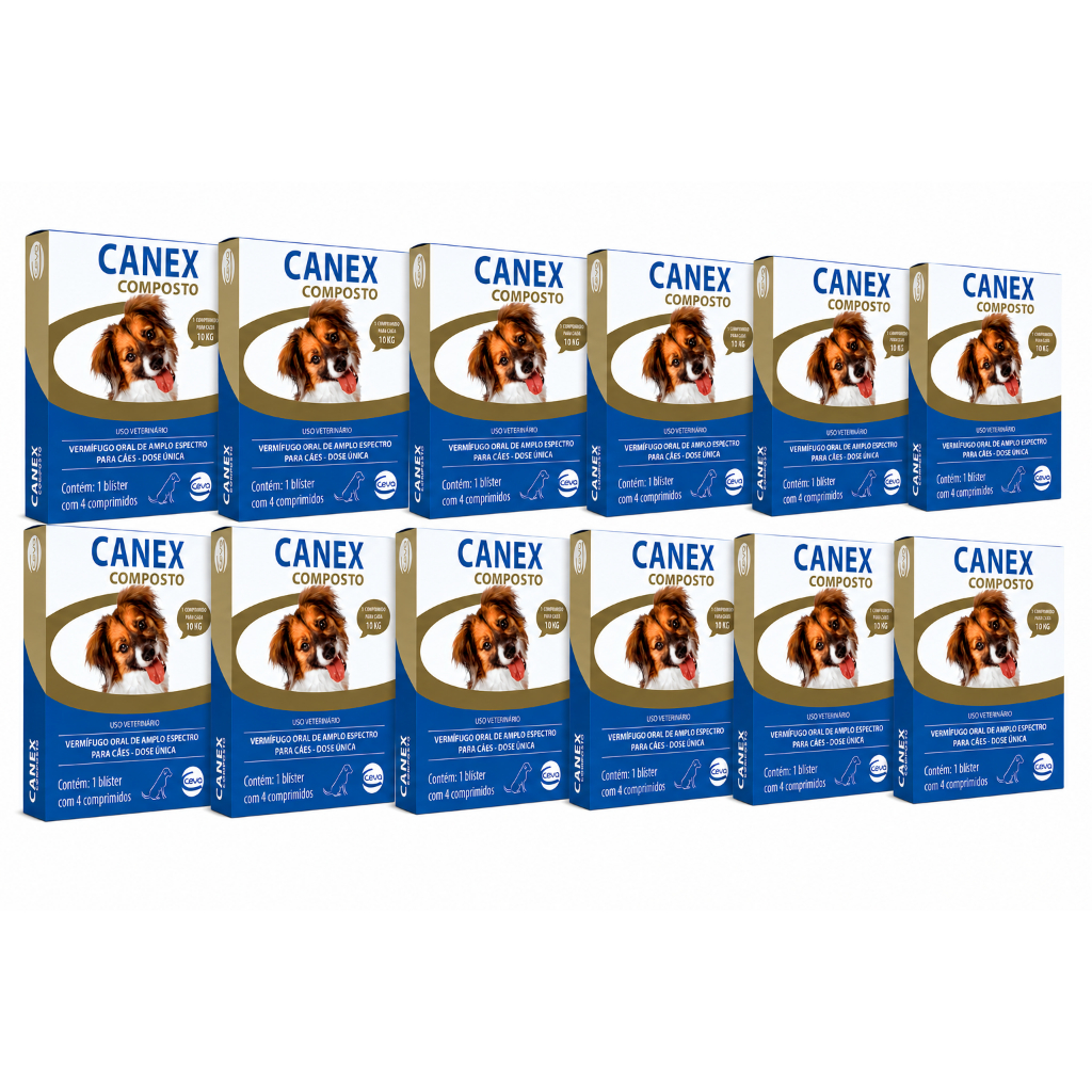 Canex Composto (10Kg) 12 Blísteres C/ 4 Comprimidos (Caixa Fechada) - Vermífugo 