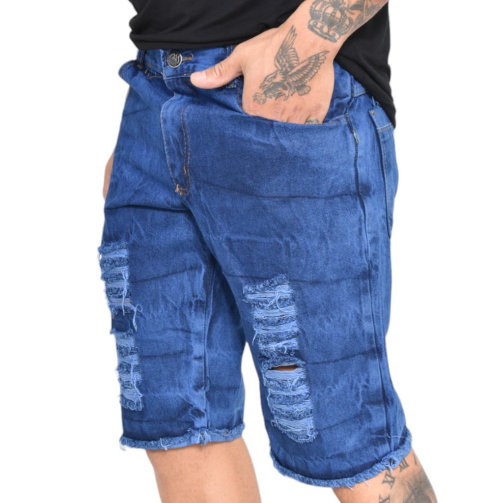 Bermuda Jeans e sarja rasgado casual style