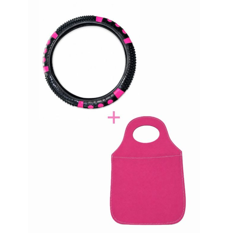 Kit Carro Estiloso Rosa: Capa Massageadora + Porta Lixo Lixeira Automotiva