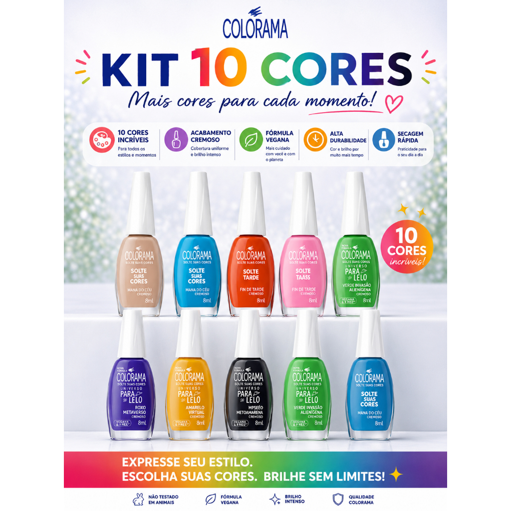 Kit 10 Esmaltes Colorama Cores Variadas 8ml Original