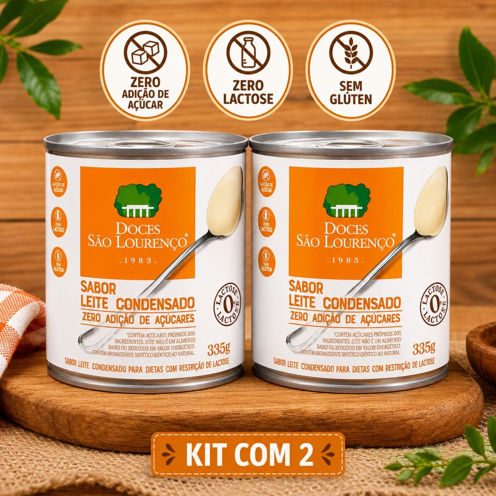 Kit 2 Leites Condensados Zero Açúcar Zero Lactose Sem Glúten 335g | Cremoso Gourmet São Lourenço MG
