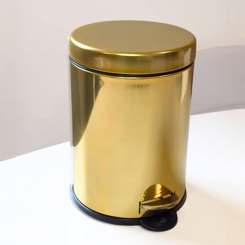 Lixeira Cesto de Lixo Inox com Pedal Dourado Cozinha Banheiro 5 Litros Dualii