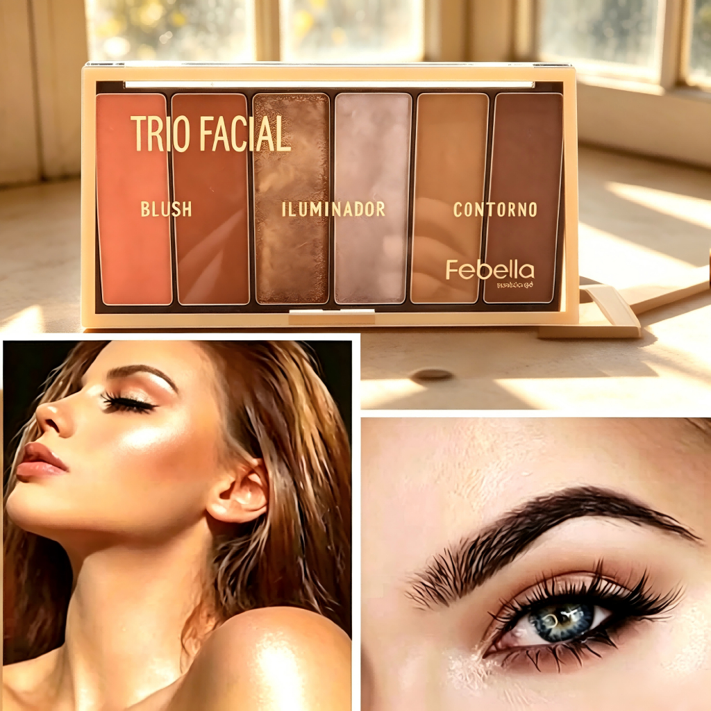 Paleta Facial 6 en 1 para Rubor, Iluminador y Contorno - Febella