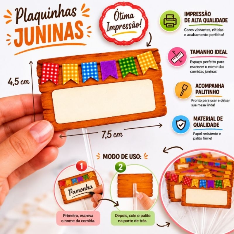 Kit 15 plaquinhas para festa junina - placas para comidas juninas - decoração mesa junina