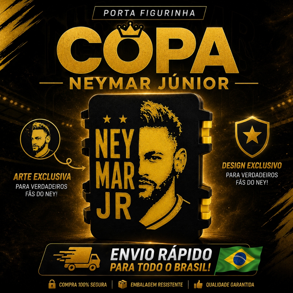 Porta Figurinha p/ Álbum Copa do Mundo 2026 - NEYMAR JR, CR7, MESSI - Estojo Organizador de Figurinha