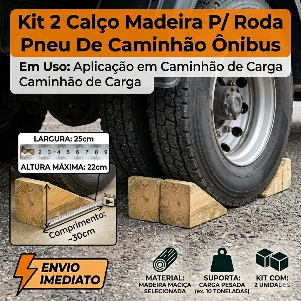 Kit 2 Calço Madeira P/ Roda Pneu De Caminhão Ônibus