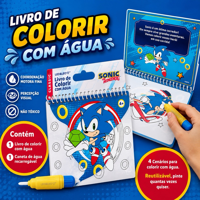 Livro de Colorir com Água SONIC - LEO&LEO