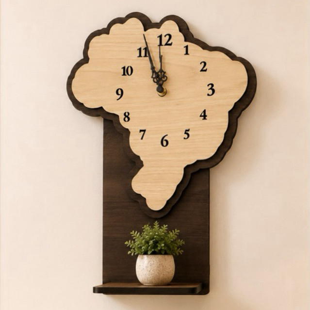Relógio de Parede com Prateleira Decorativo Moderno Sala Quarto Cozinha Escritório Formato Brasil 35cm