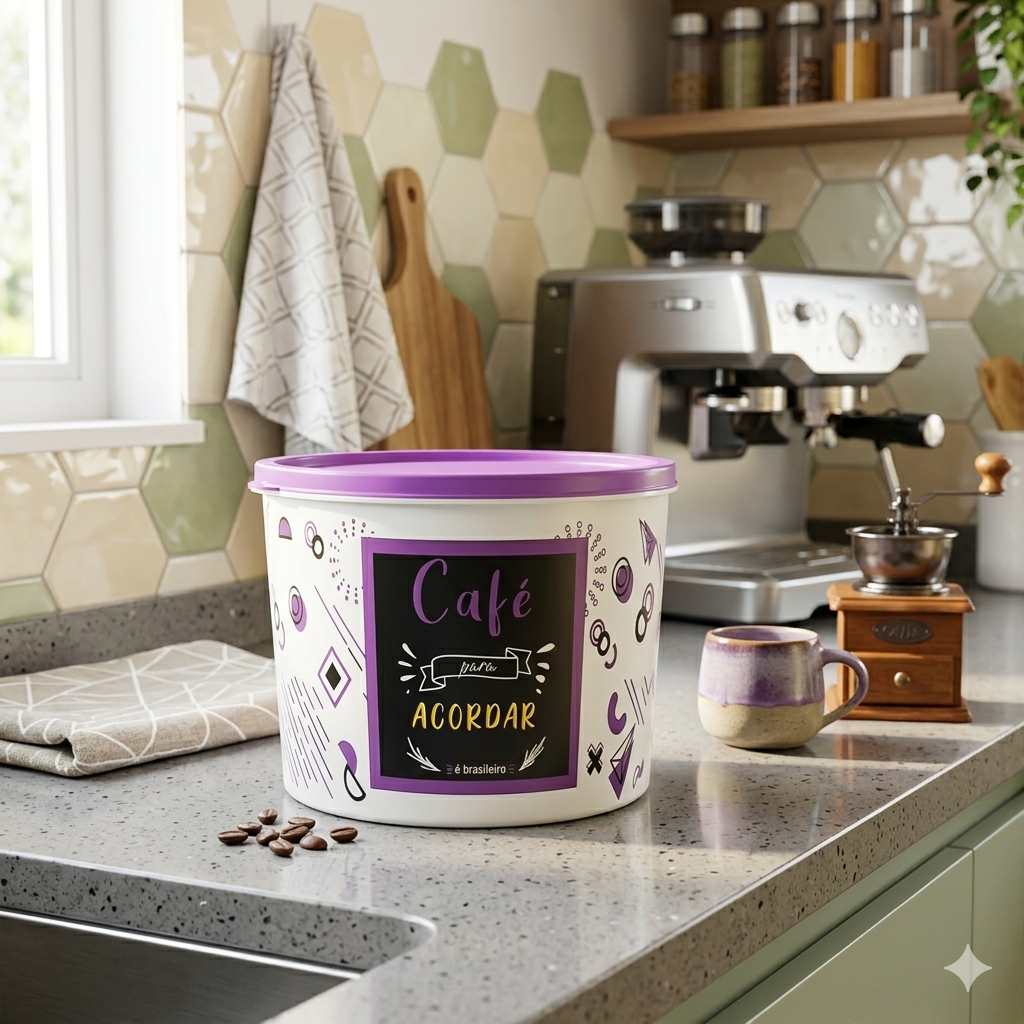 Pote Decorado Cafe 2 Litros Lilas Pedreira Utilidade