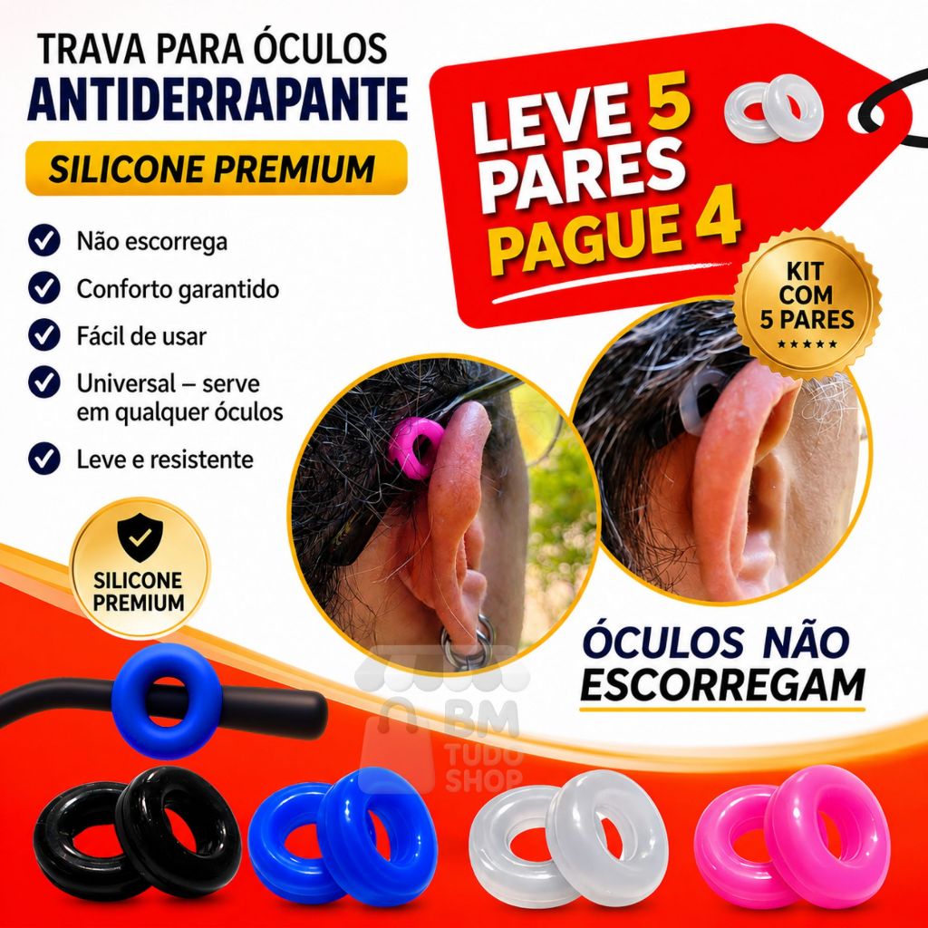 Kit 5 Pares Trava Óculos Gancho de Silicone Antiderrapante Anti-Slip Haste Não Escorrega do Rosto