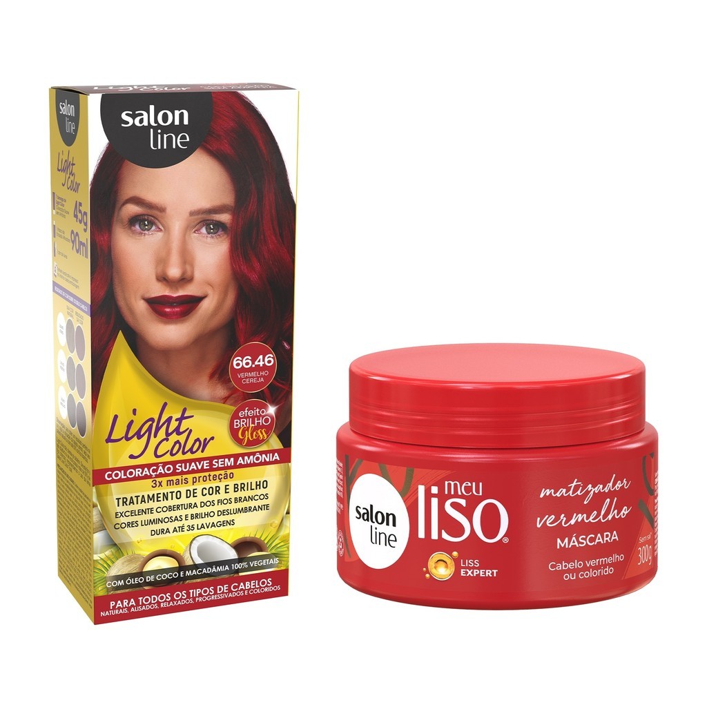 Kit Meu Liso Super Vermelho + Light Color 66.46 Vermelho Cereja Salon Line