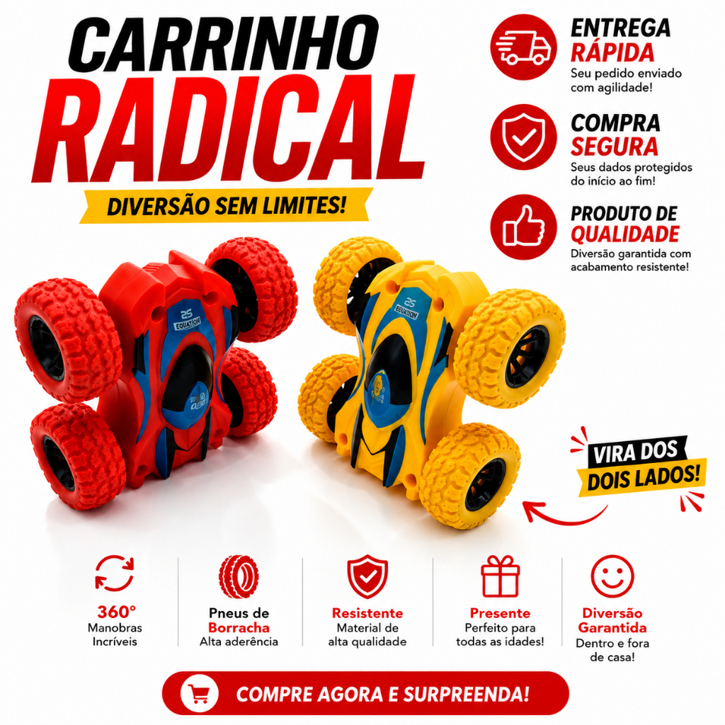 Carrinho de Manobras Radical 360° Mini Stunt Car com Pneus de Borracha