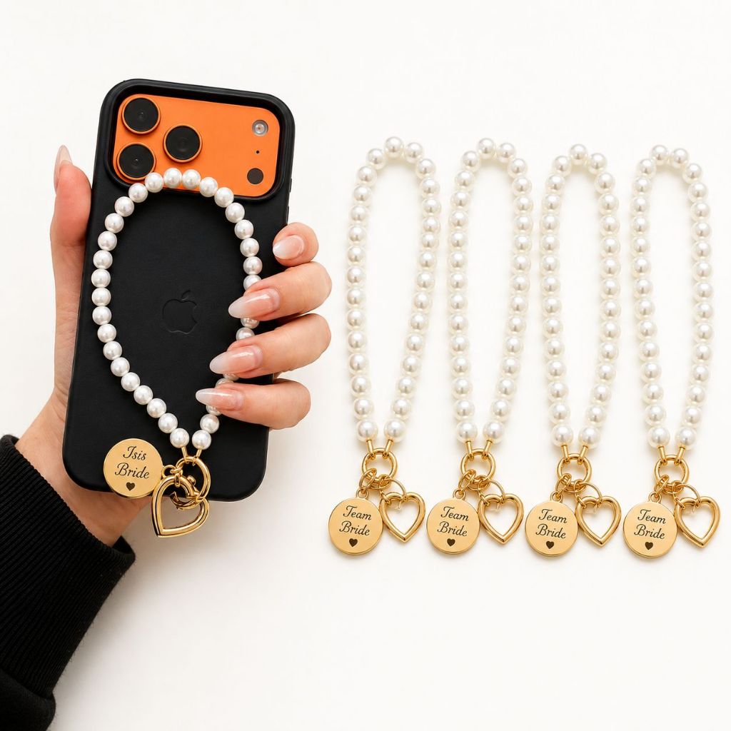 Alça de Celular Pérola Bride Casamento | Cordinha para Capinha com Pingente Personalizado Team Bride