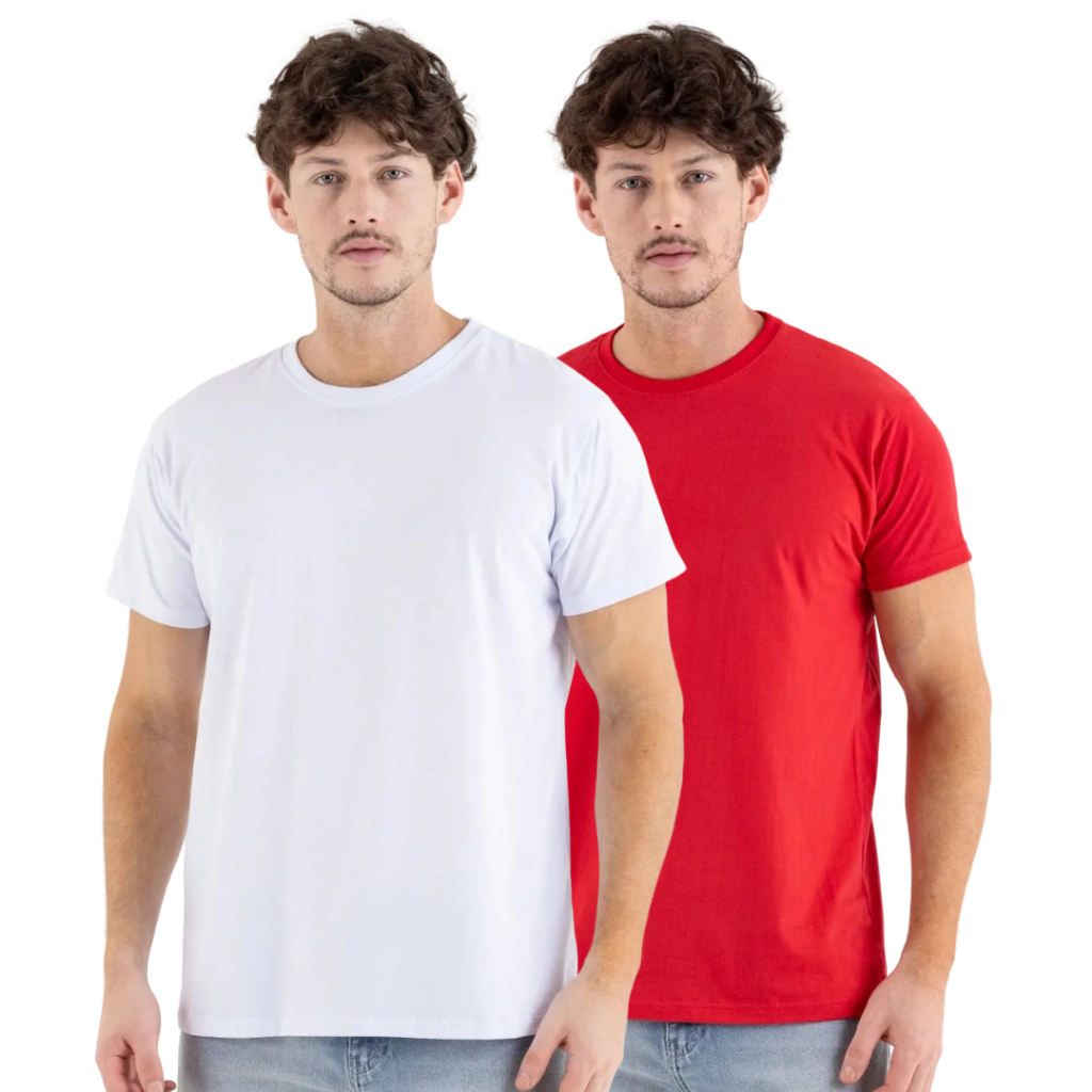 Kit Camiseta Masculina Lisa Básica 100% Algodão - 2 peças