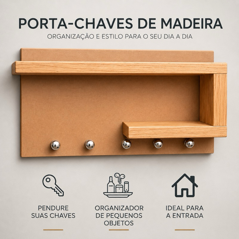 Organizador De Parede Porta Chaves E Correspondência Madeira Pinus
