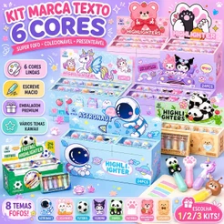 Marca Texto Fofo 6 Cores Fofo Ursinho Astronauta Unicórnio Panda Futebol Escolar Diversos Modelos