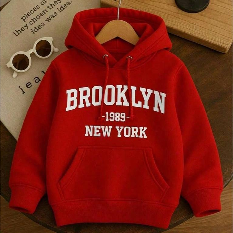 Moletom Infantil Masculino Estampado Brooklyn Com Capuz Algodão Criança Confortável Várias Cores