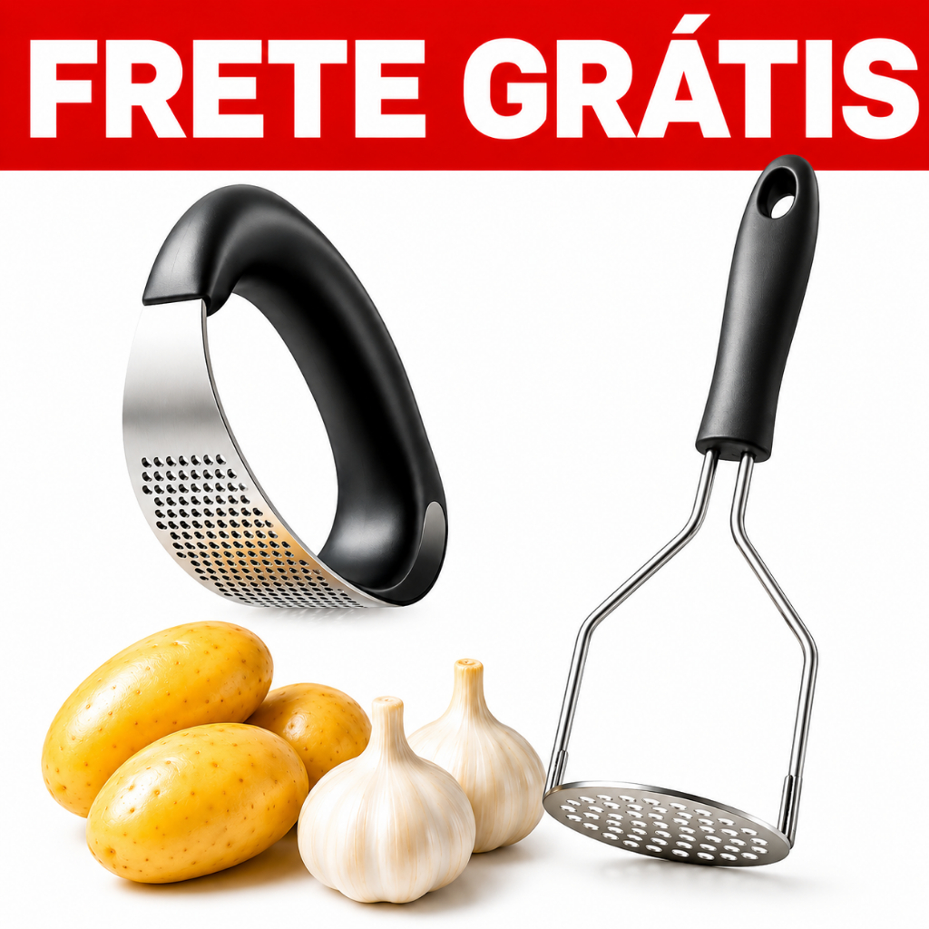 KIT Espremedor de Alho e Amassador de Batata Triturador Premium Inox - ENVIO IMEDIATO