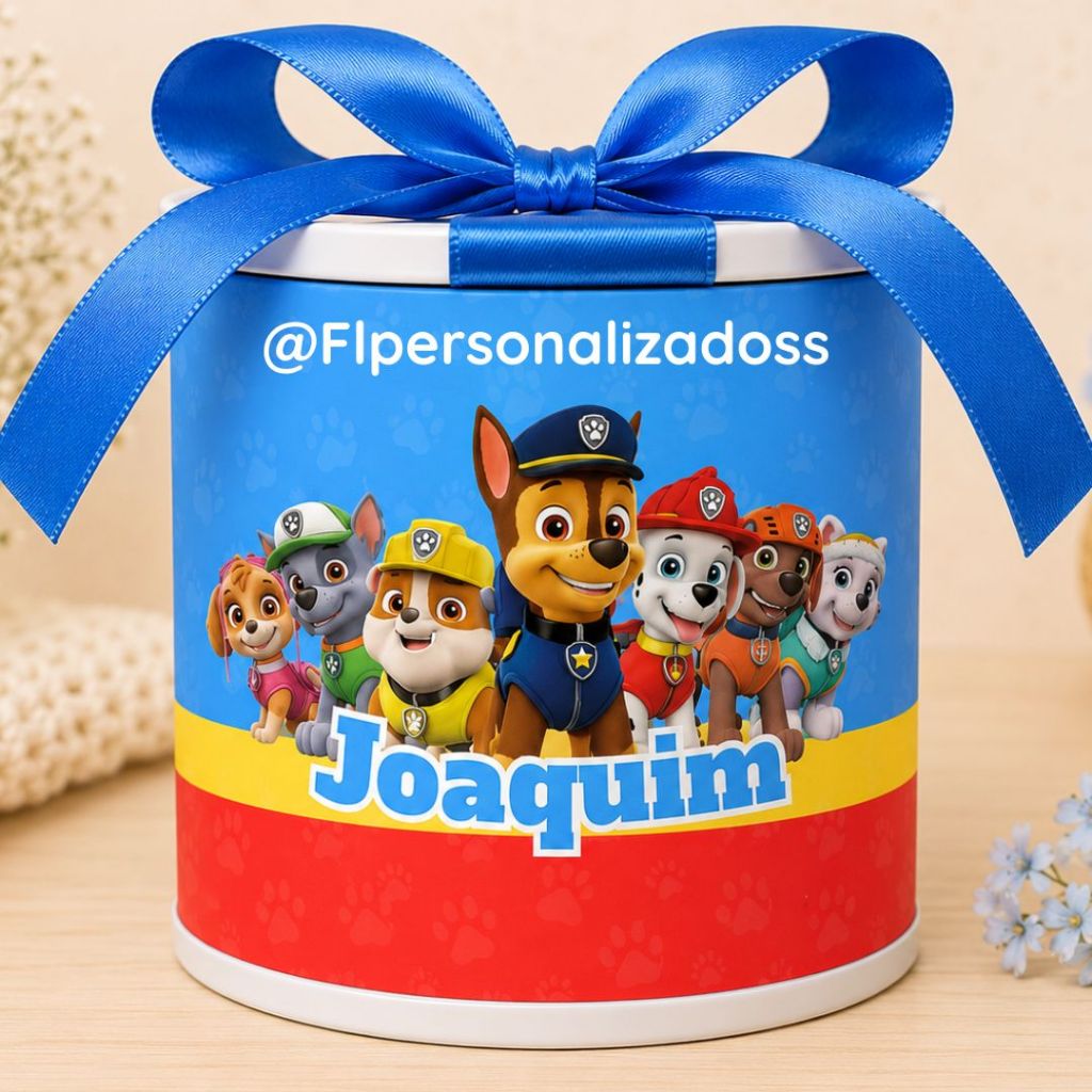 Tubolata Personalizada Patrulha Canina 5x6cm – Lembrancinha para Festa, Chá de Bebê, Revelação e Maternidade, Casamento