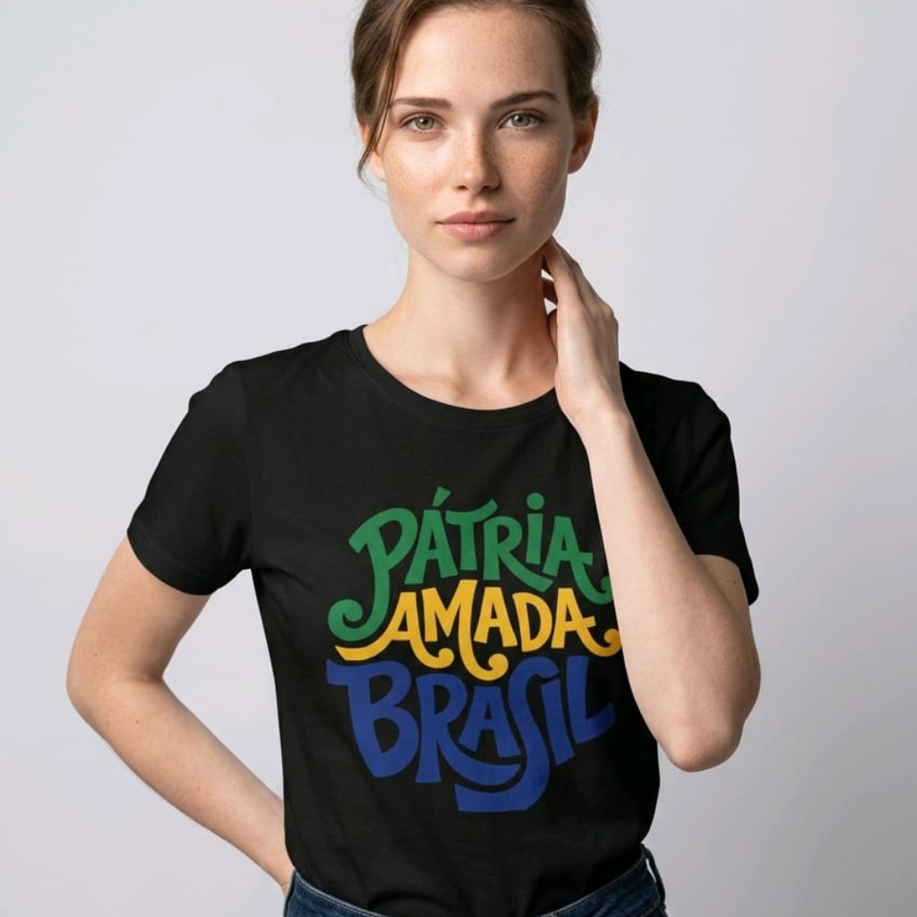 Camiseta unissex do Brasil Pátria Amada 100% Algodão Premium