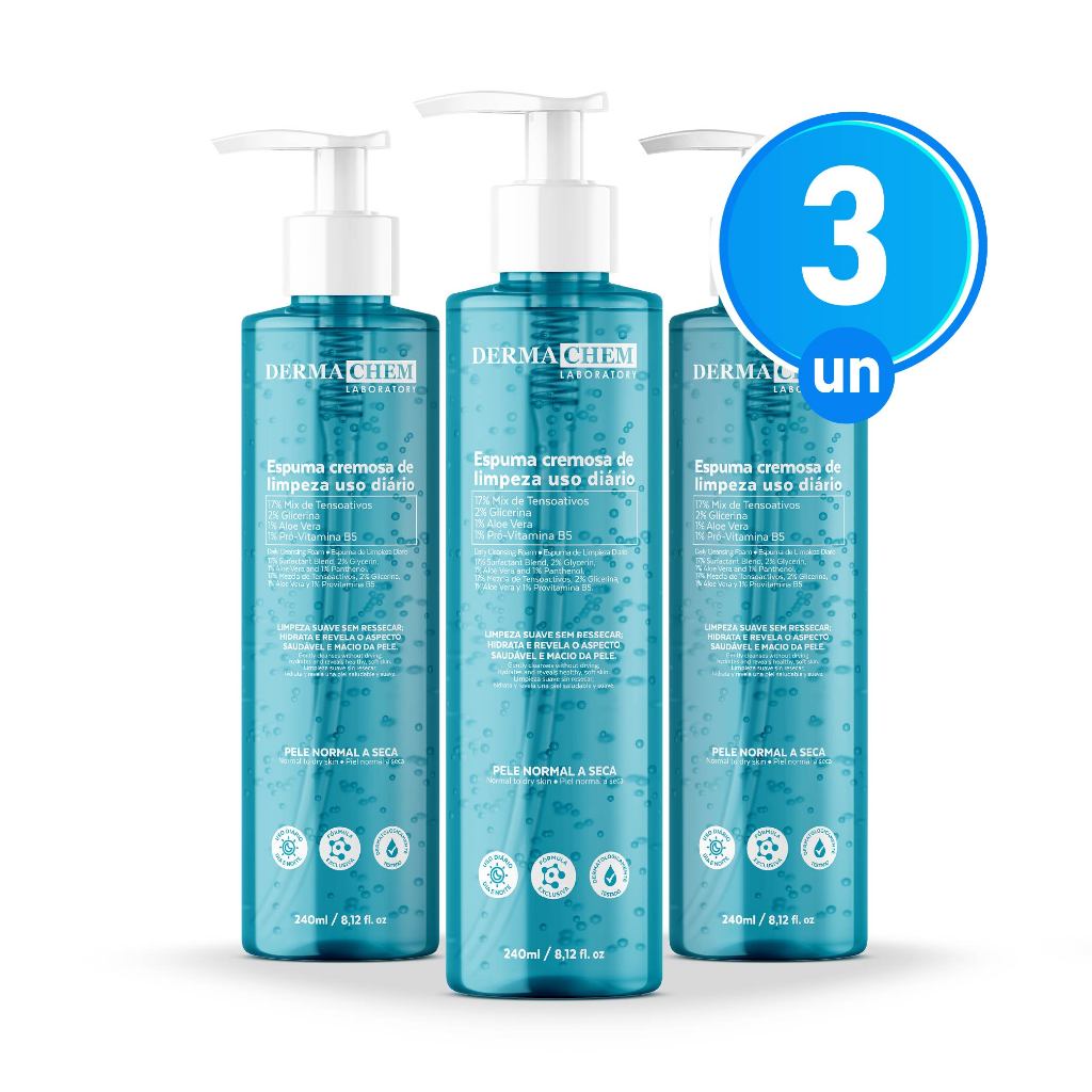 Kit 3 Espuma Cremosa de Limpeza Facial 240ml Hidratação e Maciez da Pele Com Alo