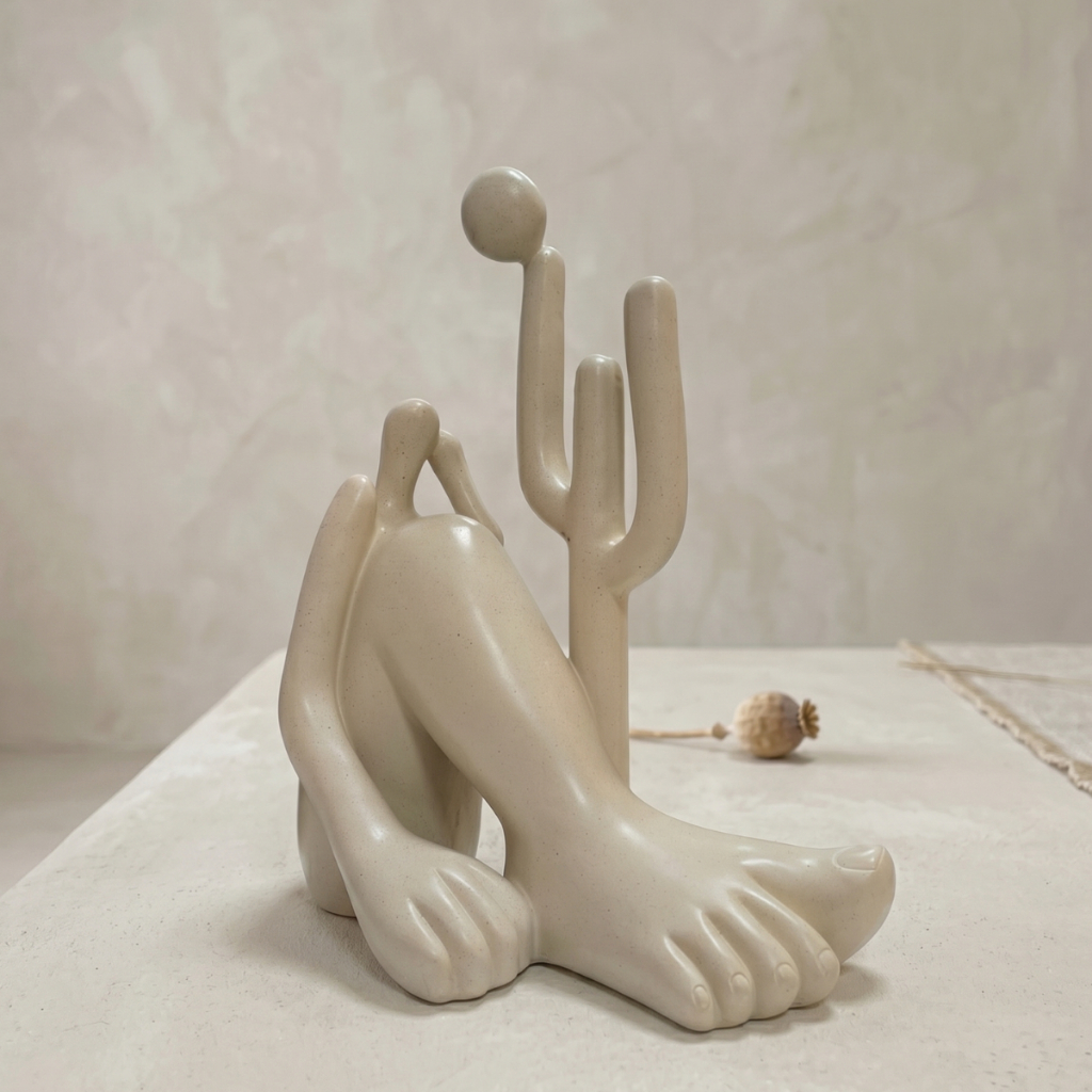 Enfeite Decorativo Abaporu Escultura Moderna 53x40cm Peça Destaque Casa Linha Neutra Premium