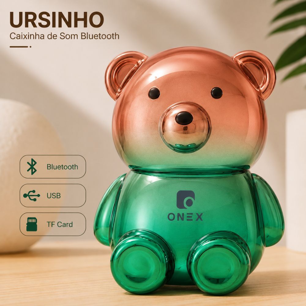 Caixinha de Som Bluetooth Ursinho RGB Portátil Recarregável