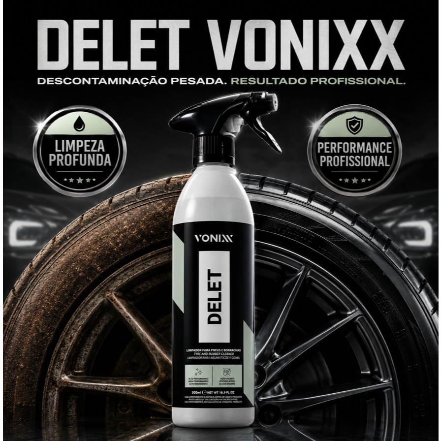 DELET Vonixx Limpador de Pneu e Borracha Descontaminante Automotivo Limpeza Pesada Rodas 500ml