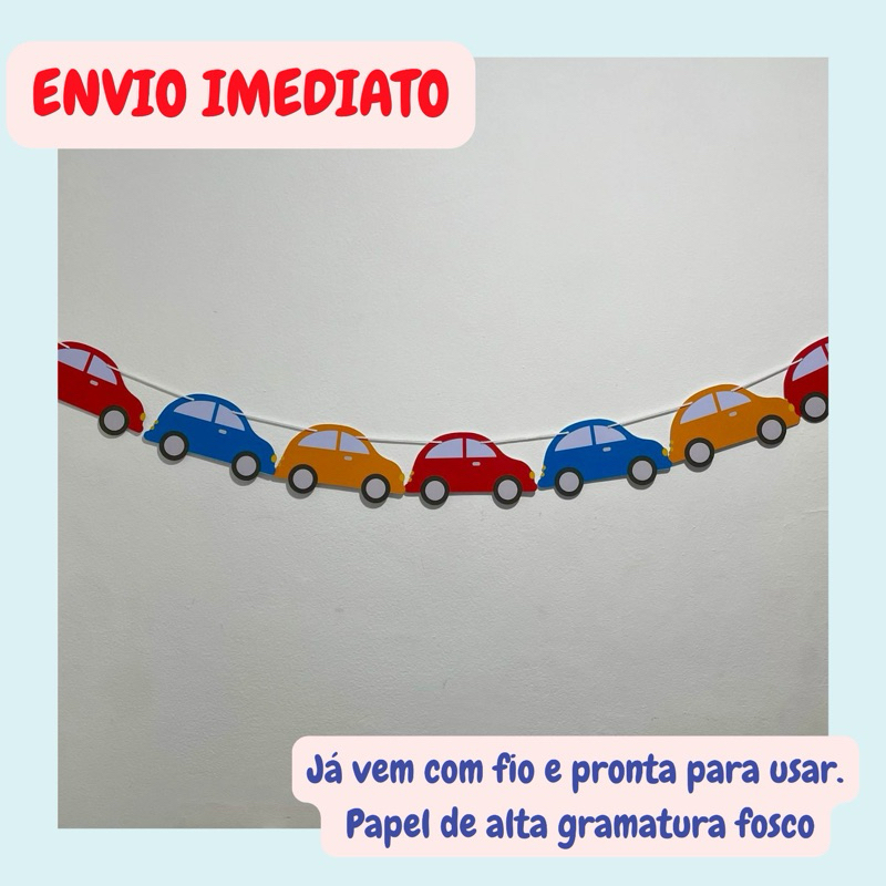 ENVIO RAPIDO Bandeirola de CARRINHOS. Decoração de festa Carros e Aniversário Personalizado